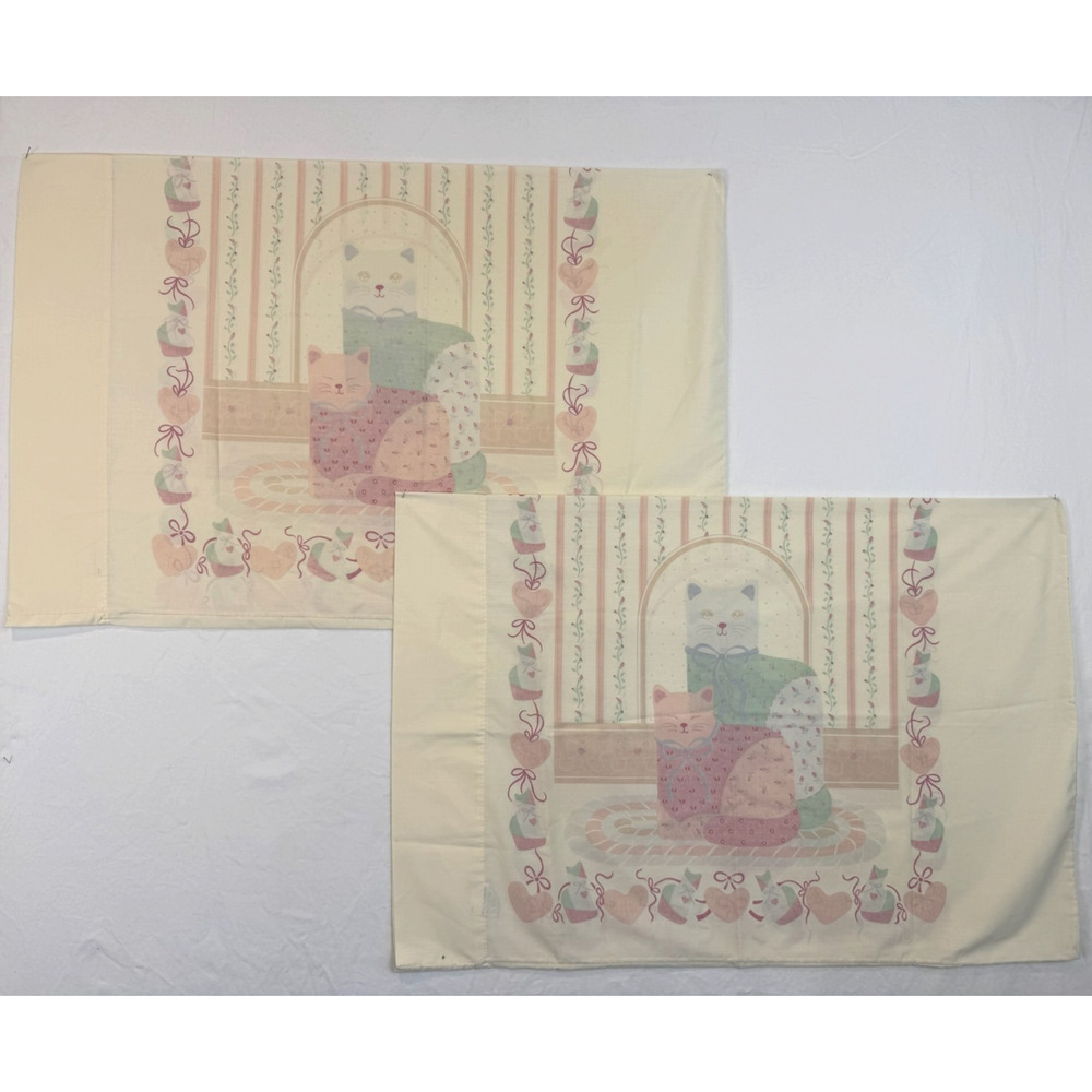 Vtg Fieldcrest‎ Pillowcase Striped Pink Cat Kitten Cotton Blend Cottagecore